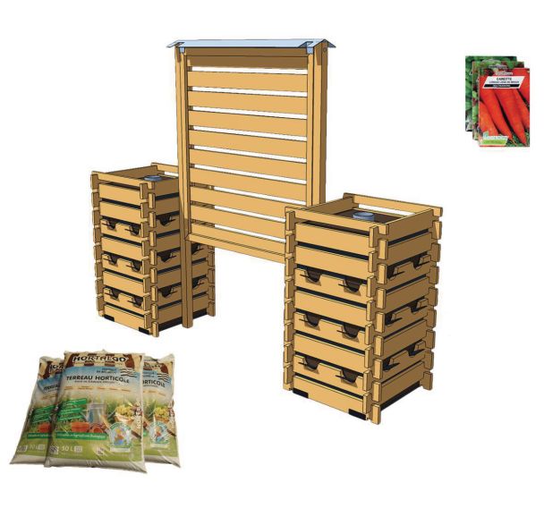 Ensemble 2 tours potagères et panneau d'affichage