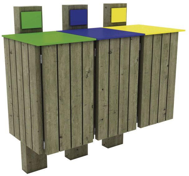 Ensemble 3 poubelles tri sélectif Fréhel 120L - pin traité