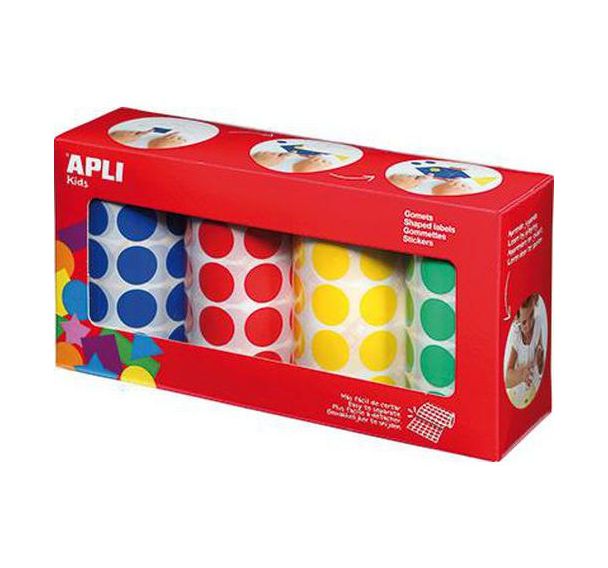 Ensemble 4 rouleaux gommettes rondes 20 mm en couleurs assorties