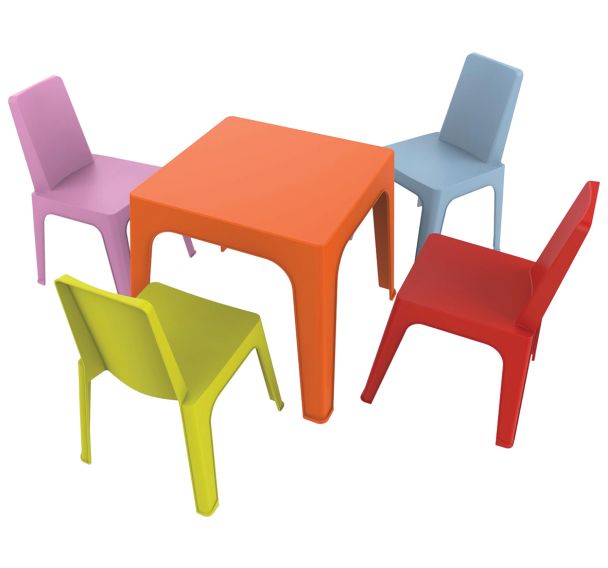 Ensemble JULIETA maternelle T2 - 1 table 4 chaises polypro multicolore