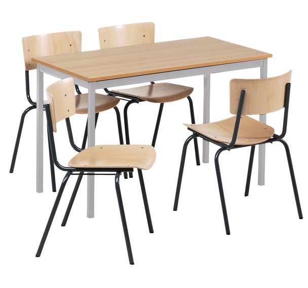 Ensemble cantine - 4 chaises et 1 table- hêtre/gris/noir