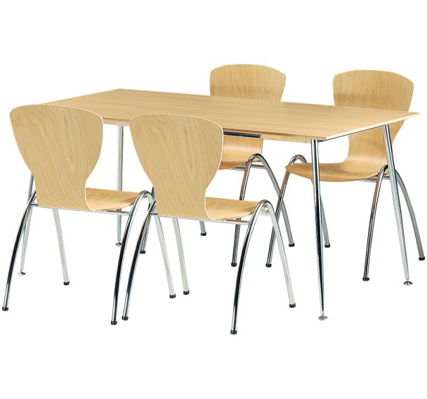 Ensemble cantine Slim 1-Plat méla hêtre-160x74.5x80cm-Hêtre/chromé