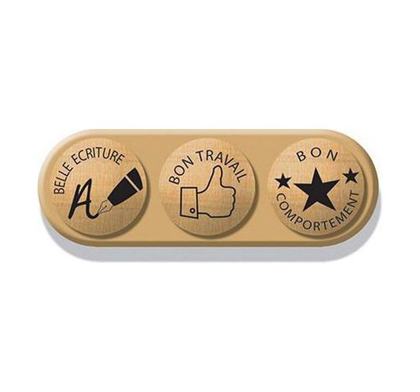 Ensemble de 3 tampons d'encouragement sur socle bois 10x3.5x2 cm
