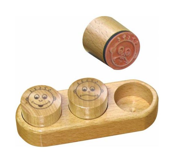 Ensemble de 3 tampons de notation sur socle bois