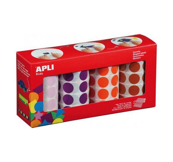 Ensemble de 4 rouleaux de gommettes rondes 20 mm couleurs assorties