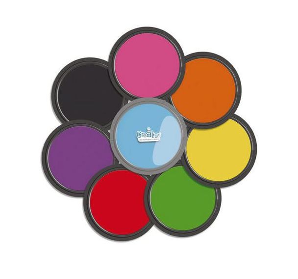 Ensemble de 8 tampons encreurs géants Ø 88 mm en couleurs assorties