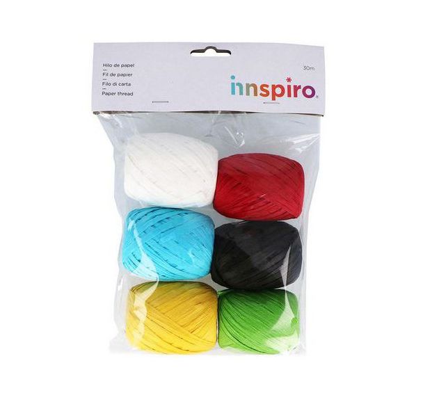 Ensemble de fil raphia de papier 6 couleurs Ø4-8mm 30m