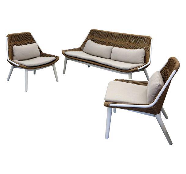 Ensemble détente Como wicker/alu coussins - écru/naturel/blanc
