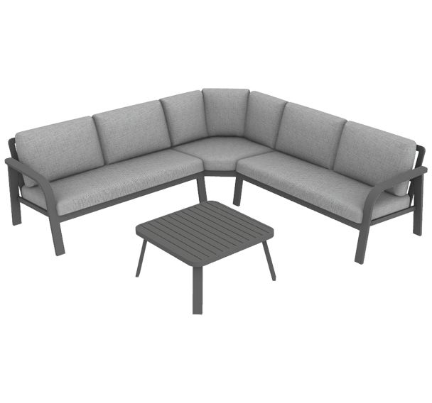 Ensemble détente Grasse angle : 1 table basse 1 canapé d'angle - gris