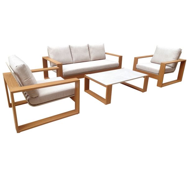 Ensemble détente Laser heat/alu coussins - beige/chêne/crème