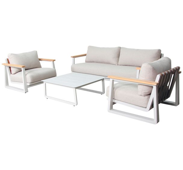 Ensemble détente Leather II teck/alu coussins - beige/crème