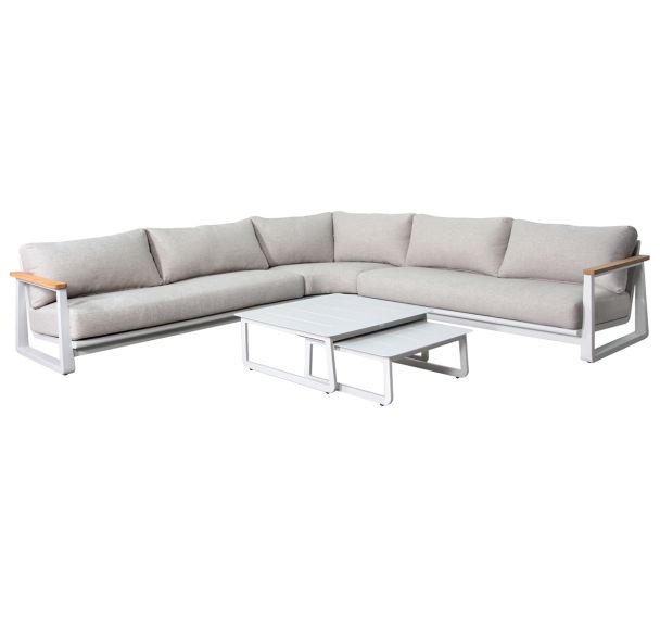 Ensemble détente angle Leather II teck/alu coussins - beige/crème