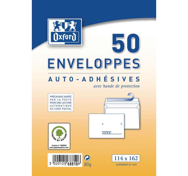 Enveloppes 114x162 80g autocollantes la poste - Oxford