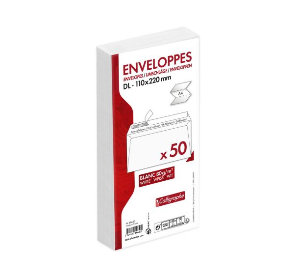 Enveloppes économiques 110x220 80g sous cello - Calligraphe