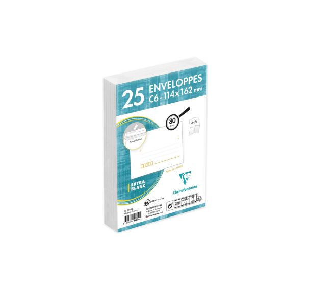 Enveloppes extra blanc C6 claircode 80g - Clairefontaine