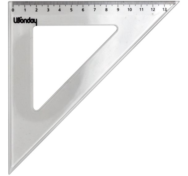 Équerre plastique 45°, graduation 14 cm, hypoténuse 21 cm