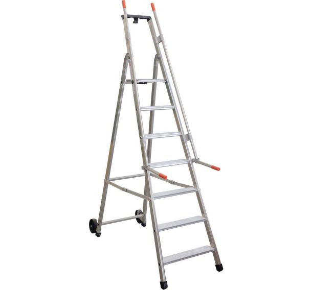 Escabeau Mayorà avec rampe de sécurité et roues - 5 à 9 marches - Facal