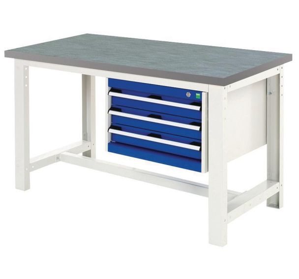 Établi Cubio avec 3 tiroirs - Largeur 150 cm - Linoléum