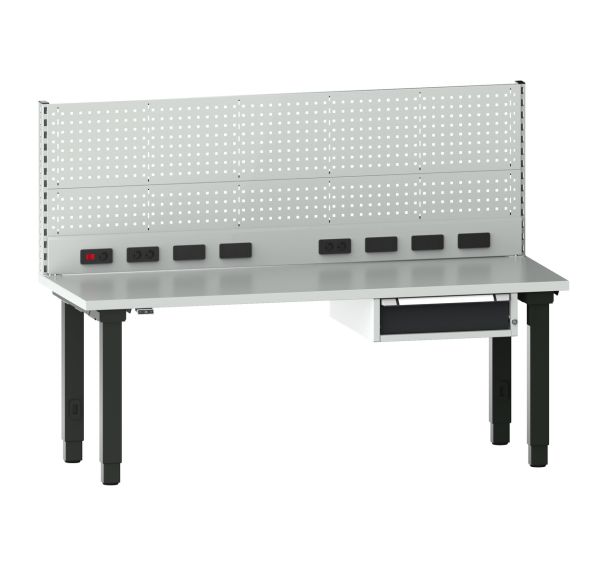 Etabli Quatro haut. réglable élect. résine + perfo haut +prises