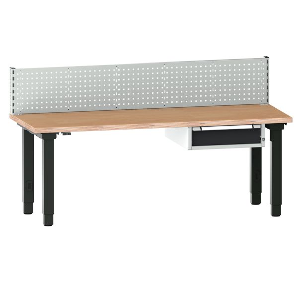 Etabli Quatro hauteur réglable électrique plateau multiplex 1 tiroir+ panneau perfo bas