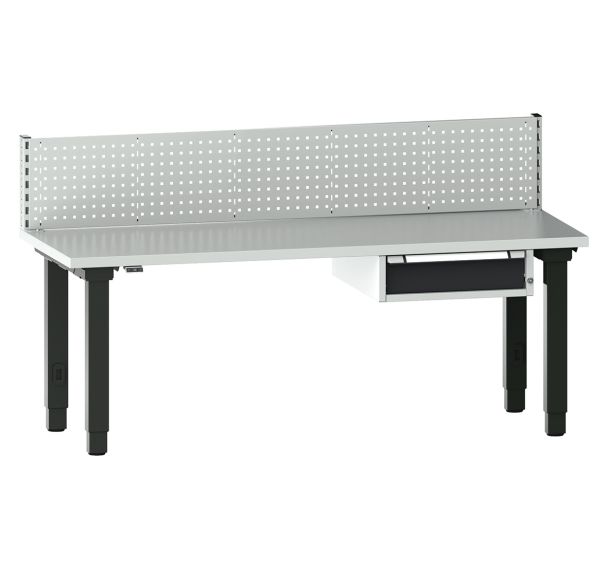 Etabli Quatro hauteur réglable électrique plateau résine 1 tiroir+ panneau perfo bas