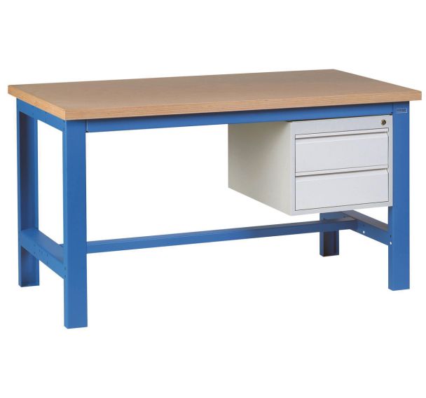 Etabli SH 40 plateau hêtre multiplis + 2 tiroirs Bleu RAL 5015 Sofame