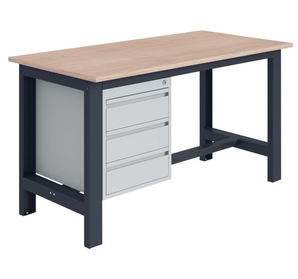 Etabli Si Mh40 plateau hêtre multiplis + 3 tiroirs Anthracite RAL 7016