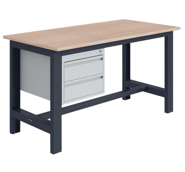 Etabli Si Mh40 plateau hêtre multiplis avec 2 tiroirs Anthracite RAL 7016