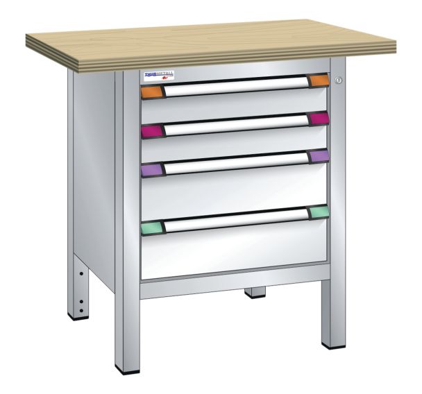 Établi compact hêtre 100x70x85 cm 4 tiroirs Thurmetall