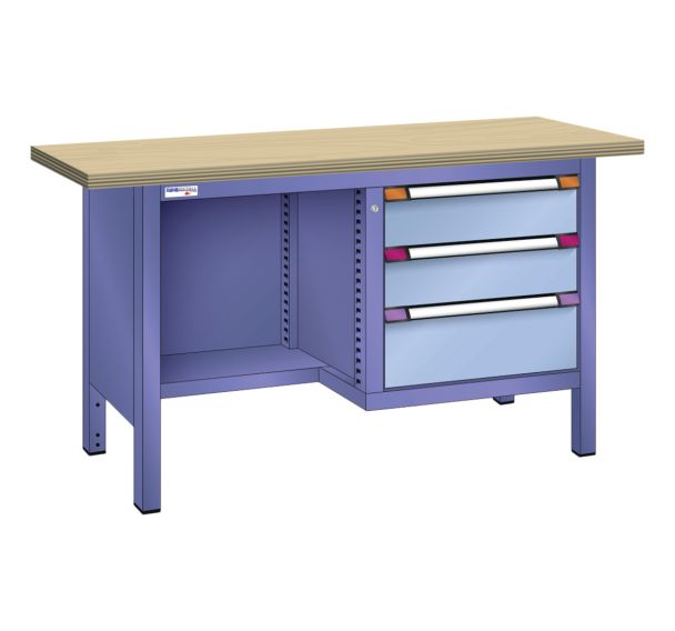 Établi compact multiplex 150x70x84 cm 1 étagère 3 tiroirs Thurmetall