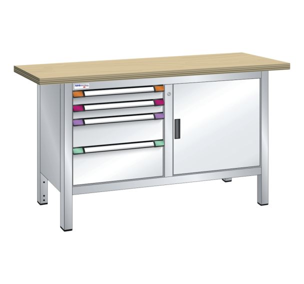 Établi compact multiplex 150x70x84 cm 1 porte battante  4 tiroirs Thurmetall