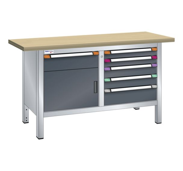 Établi compact multiplex 150x70x84 cm 1 porte battante 6 tiroirs Thurmetall