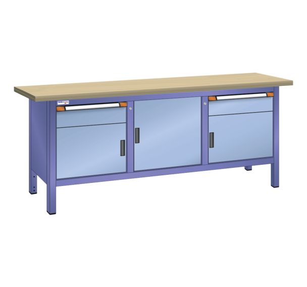 Établi compact multiplex 200x70x84 cm 3 portes battantes 2 tiroirs Thurmetall