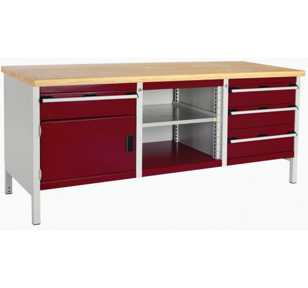 Etabli en hêtre Cubio - 1 porte - 4 tiroirs - L2000mm - Bott