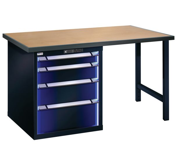 Etabli et poste de travail Blue Line Softclose plateau hêtre 4 tiroirs