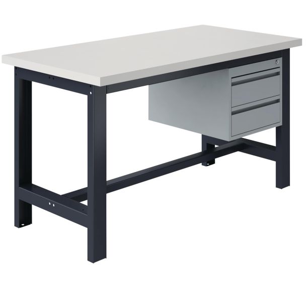 Etabli fixe Si 40 plateau stratifié + 2 tiroirs piètement Anthracite