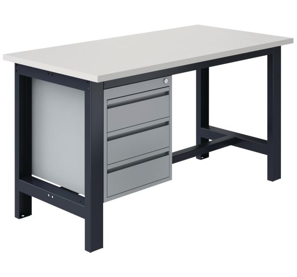 Etabli fixe Si 40 plateau stratifié + 3 tiroirs piètement Anthracite RAL 7016