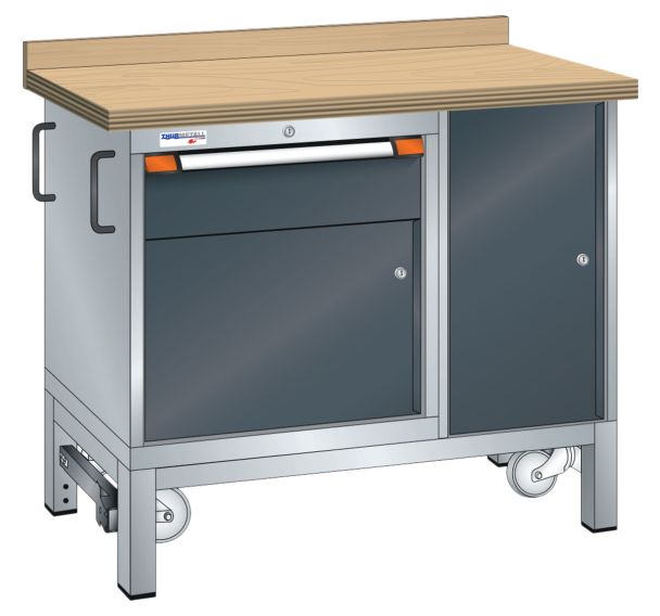 Établi mobile hêtre 100x70x88 cm 2 portes battantes, 1 tiroir (1x15)