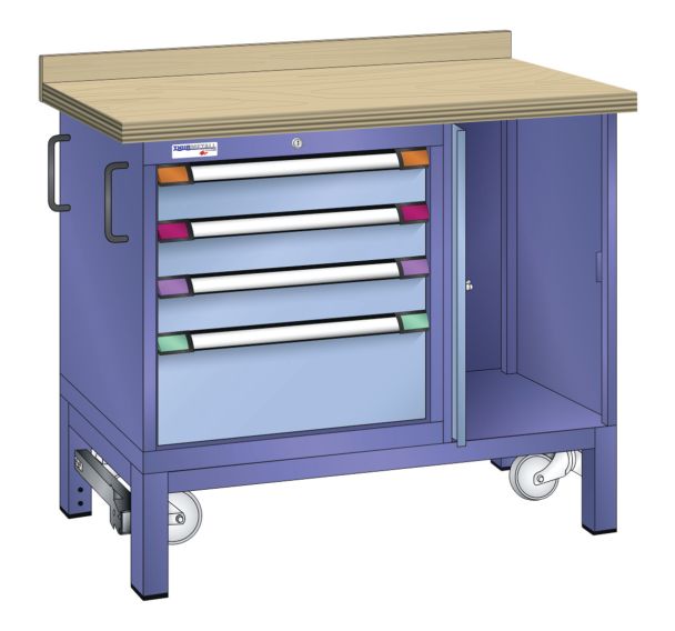 Établi mobile multiplex 100x70x87 cm 1 porte, 4 tiroirs (3x10/1x20)
