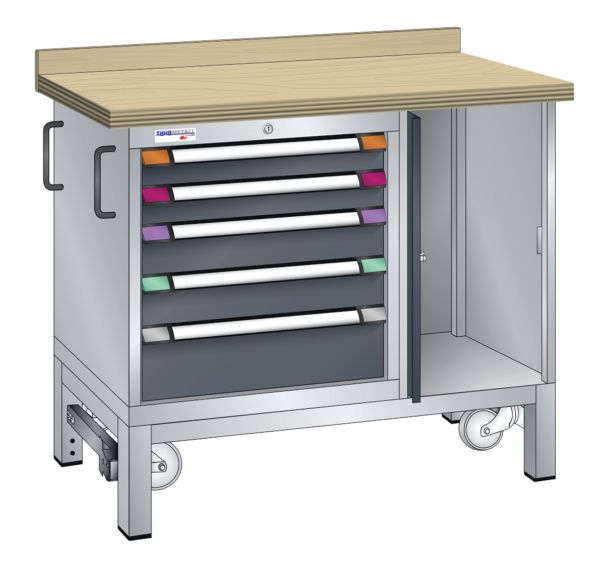 Établi mobile multiplex 100x70x87 cm 1 porte , 5 tiroirs (2x75/2x10/1x15)