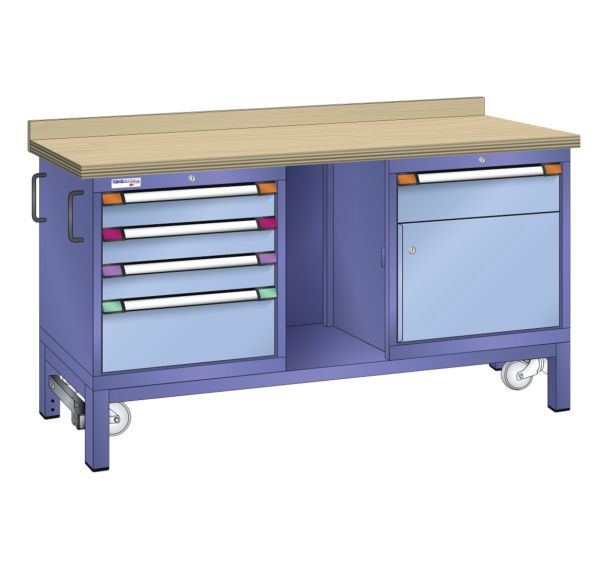 Établi mobile multiplex 100x70x87 cm 1 porte , 5 tiroirs (3x10/1x15/1x20)