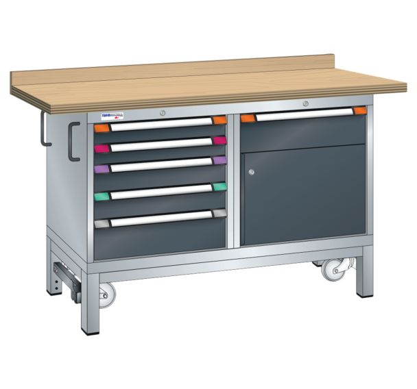 Établi mobile multiplex 150x70x87 cm 1 porte, 6 tiroirs (2x75/2x10/2x15)
