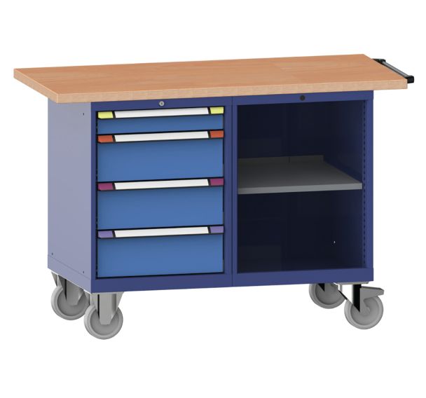Etabli mobile multiplex 4 tiroirs 150 x 70 x 103 cm bleu pigeon/bleu clair