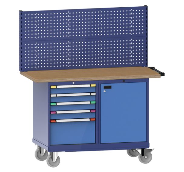 Etabli mobile multiplex 5 tiroirs 150 x 70 x 103 cm bleu pigeon/bleu clair