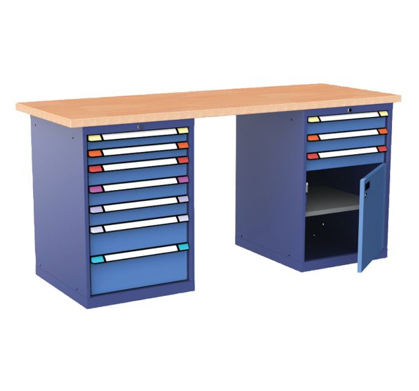 Etabli multiplex 10 tiroirs 200 x 70 x 94 cm bleu pigeon/bleu clair - Thurmetall