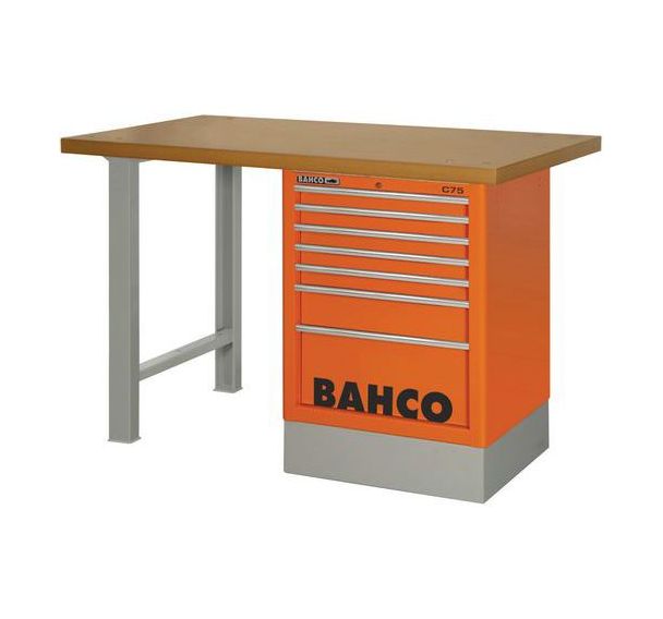 Établi plateau MDF 6 tiroirs orange 1800x750x1030mm
