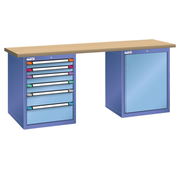Etabli plateau multiplex prof. 70 cm haut. 84 cm 1 porte 6 tiroirs