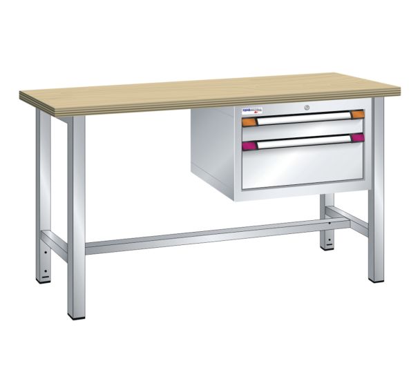 Etabli plateau multiplex prof. 70 cm haut. 84 cm 2 tiroirs : 10/20 cm