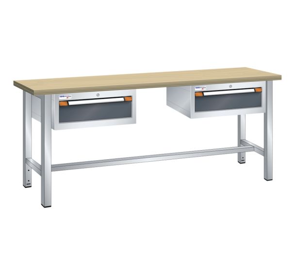 Etabli plateau multiplex prof. 70 cm haut. 84 cm 2 tiroirs 15 cm