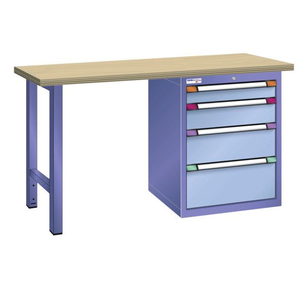 Etabli plateau multiplex prof. 70 cm haut. 84 cm 4 tiroirs variés